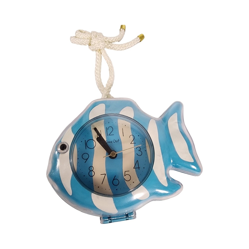 Time Out‎ Blue White Striped Fish Novelty Wall Table Clock Nautical Decor Kids